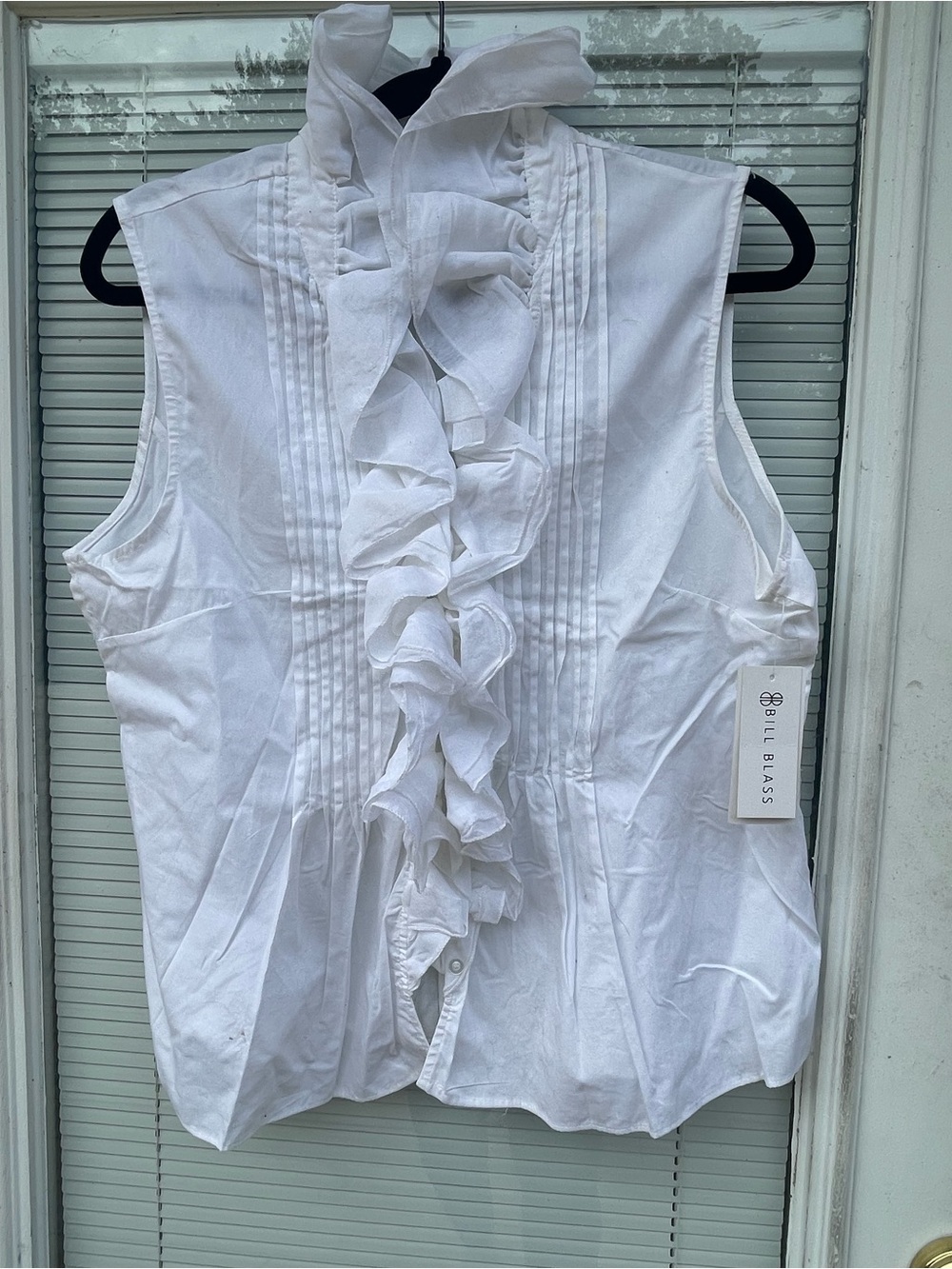 bill blass White Sleeveless Ruffle Pintuck Blouse